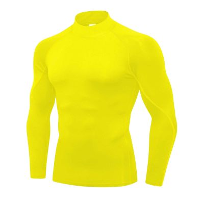 Mens Yellow Compression Shirt Long Sleeve Athletic Running Tops Football Turtle Neck Shirts Sport Baselayer Undershirt