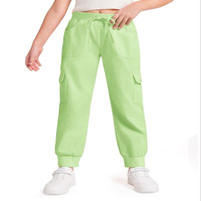 Haloumoning Girls Drawstring Cargo Jogger Pants Kids Quick Dry Slim Fit Sweatpants with Pockets 5-14Years Green