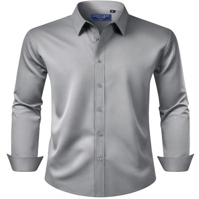 Alimens & Gentle Big Mens Dress Shirt Regular Fit Stretch Stain Shield Long Sleeve Party Casual Button Down Shirts,Grey,3X-Large