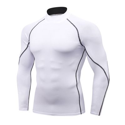 White Long Sleeve Compression Shirt Men Athletic Running Tops Football Turtle Neck Shirts Sport Baselayer Undershirt