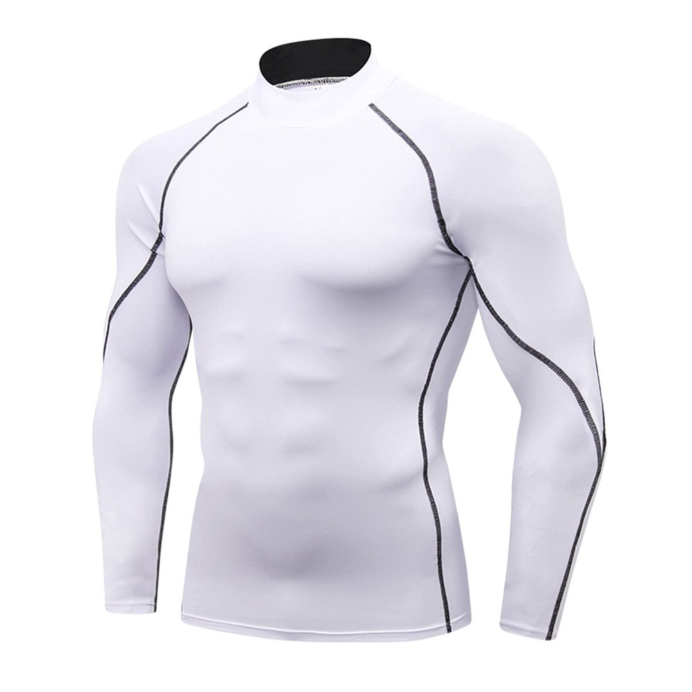 White Long Sleeve Compression Shirt Men Athletic Running Tops Football Turtle Neck Shirts Sport Baselayer Undershirt