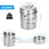 Camping Pot, Camping Coffee Kettle, Mugs Set, Stainless Steel Lightweight Kettle Bottle Cup Pot, with Collapsibles Handle and Lid for Ootdoor Hiking Backpacking Picnic, 12.3oz (Long Handle) view 3