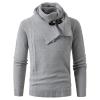 Men's Knitted Turtleneck Sweater Slim Fit Long Sleeve Winter Warm Pullover Tops Textured Ribbed Shawl Collar Hoodies Gray view 1