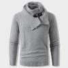 Men's Knitted Turtleneck Sweater Slim Fit Long Sleeve Winter Warm Pullover Tops Textured Ribbed Shawl Collar Hoodies Gray view 2