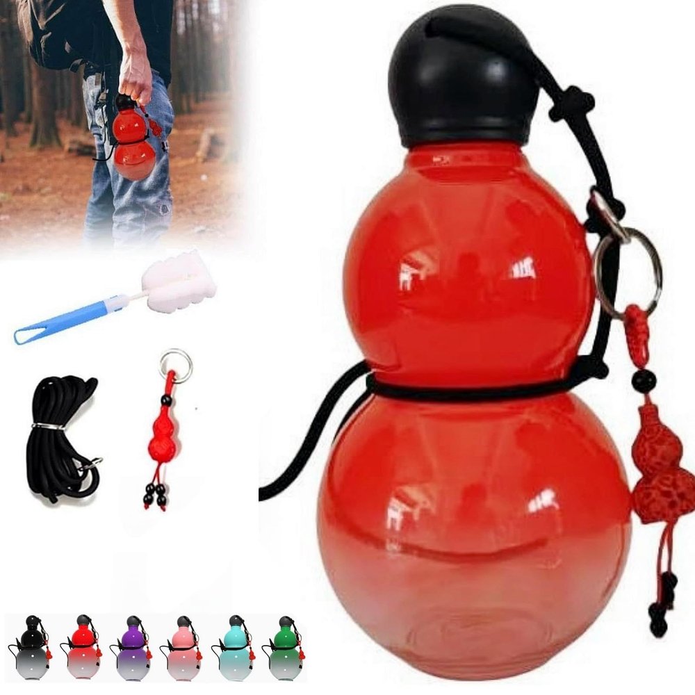 2024 New Gourd 30oz Chinese Retro-Inspired, Gourd Bottle with Strap, Leak Proof Reusable Portable Travel Durable Clear Water Bottle (D-Red)