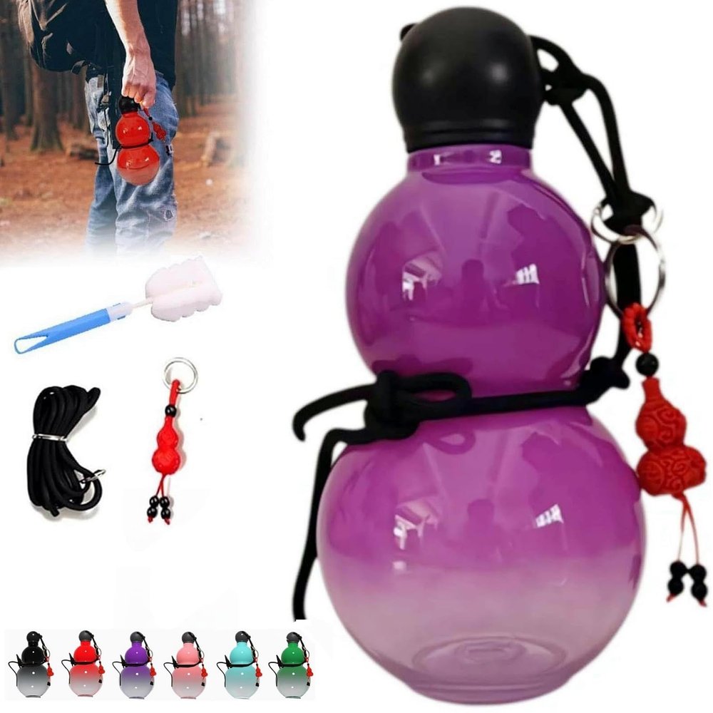 2024 New Gourd Water Bottle 30oz Chinese Retro-Inspired, Gourd Bottle, Water Bottle with Strap, Leak Proof Water Bottles, Reusable Portable Travel Large Capacity Durable Clear Water Bottle (C-Purple)