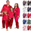 2025 Family Satin Christmas Pajamas Sets Solid Silk Xmas Pjs Matching Sets Soft Sleepwear for Mens Womens Adults Kids Kid Red view 1