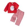 ITFABS 0-4T Baby Boy Girl Fall Winter Clothes Christmas Outfit Santa Deer Sweatshirt Tops Pants Toddler Christmas Clothes (Red plaid, 3-4 Years) view 1