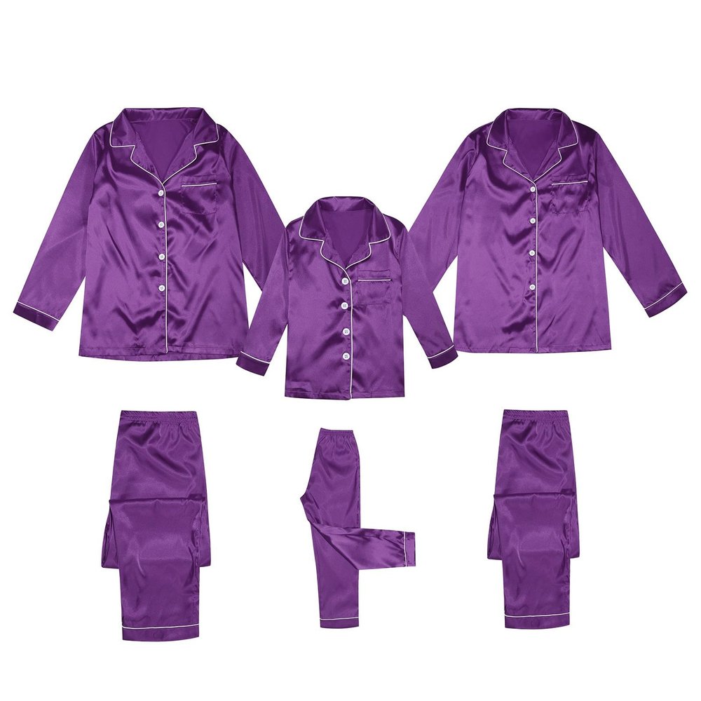 2025 Family Satin Christmas Pajamas Sets Solid Silk Xmas Pjs Matching Sets Soft Sleepwear for Mens Womens Adults Kids Kid Purple