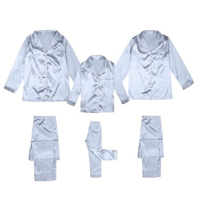 2025 Family Satin Christmas Pajamas Sets Solid Silk Xmas Pjs Matching Sets Soft Sleepwear for Mens Womens Adults Kids Kid Silver