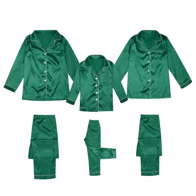 2025 Family Satin Christmas Pajamas Sets Solid Silk Xmas Pjs Matching Sets Soft Sleepwear for Mens Womens Adults Kids Kid Green