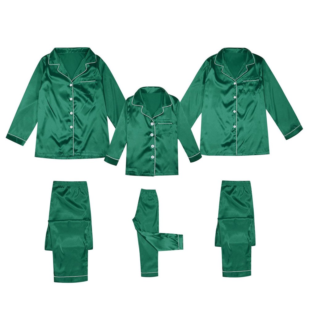 2025 Family Satin Christmas Pajamas Sets Solid Silk Xmas Pjs Matching Sets Soft Sleepwear for Mens Womens Adults Kids Kid Green