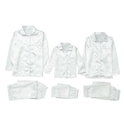 2025 Family Satin Christmas Pajamas Sets Solid Silk Xmas Pjs Matching Sets Soft Sleepwear for Mens Womens Adults Kids Kid White