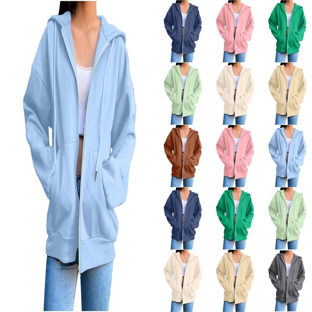 JiXiang Womens Zip Up Hoodies Lightweight Long Sleeve Sweatshirt Comfy Soft 2025 Fashion Fall Jackets for Women with Pockets