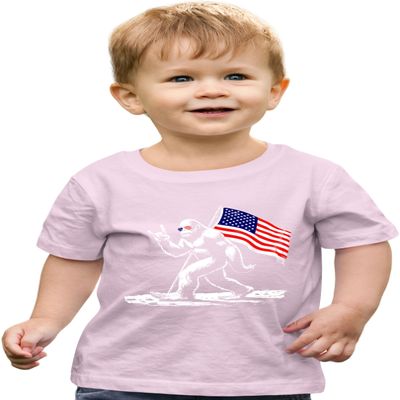 3T Light Pink Toddler Bigfoot Rock On USA American Flag Patriotic Sasquatch Toddler T-Shirt