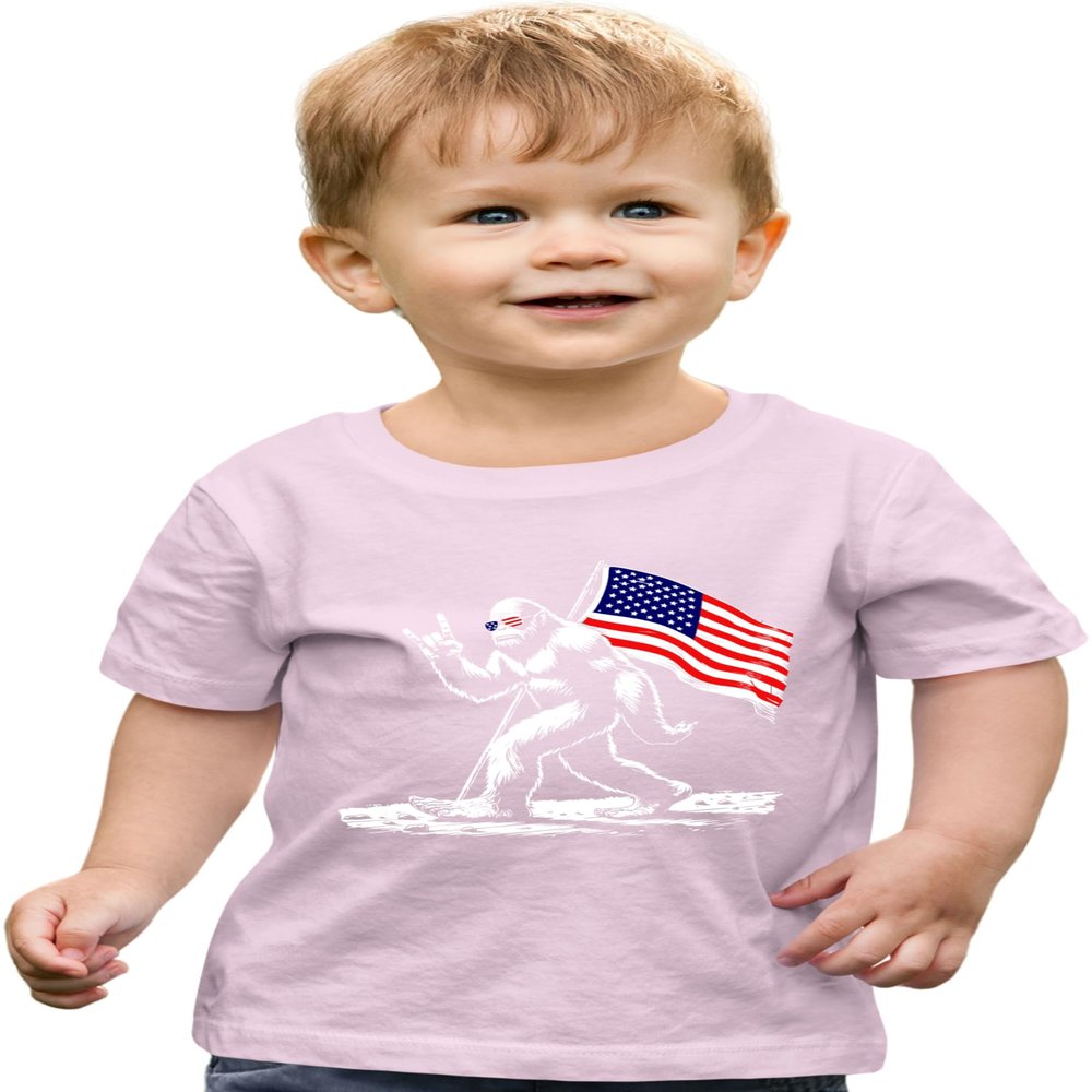 4T Light Pink Toddler Bigfoot Rock On USA American Flag Patriotic Sasquatch Toddler T-Shirt