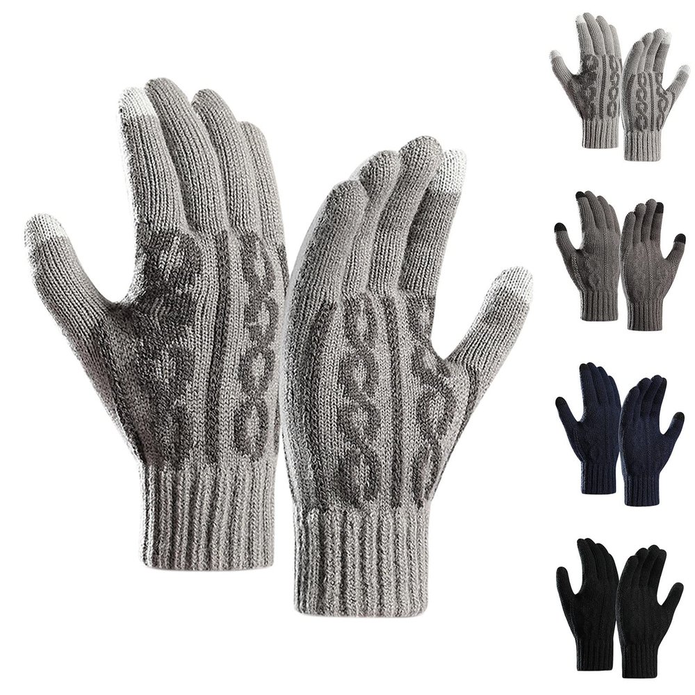 Wool Winter Gloves Men Women Wool Lined Knit Gloves with Touchscreen Fingers Insulated Gloves Keep Hand Warm Gift (Navy, One Size)