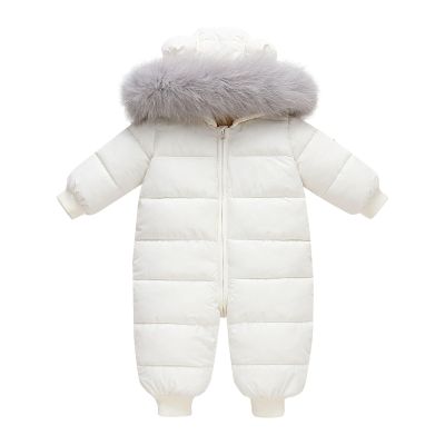 AIMAOMI Baby Boy Snowsuit Infant Girl Winter Clothes Toddler Jumpsuit Coat Jacket Outfit Hoodied Baby Snowsuit (White, 12-18 Months)