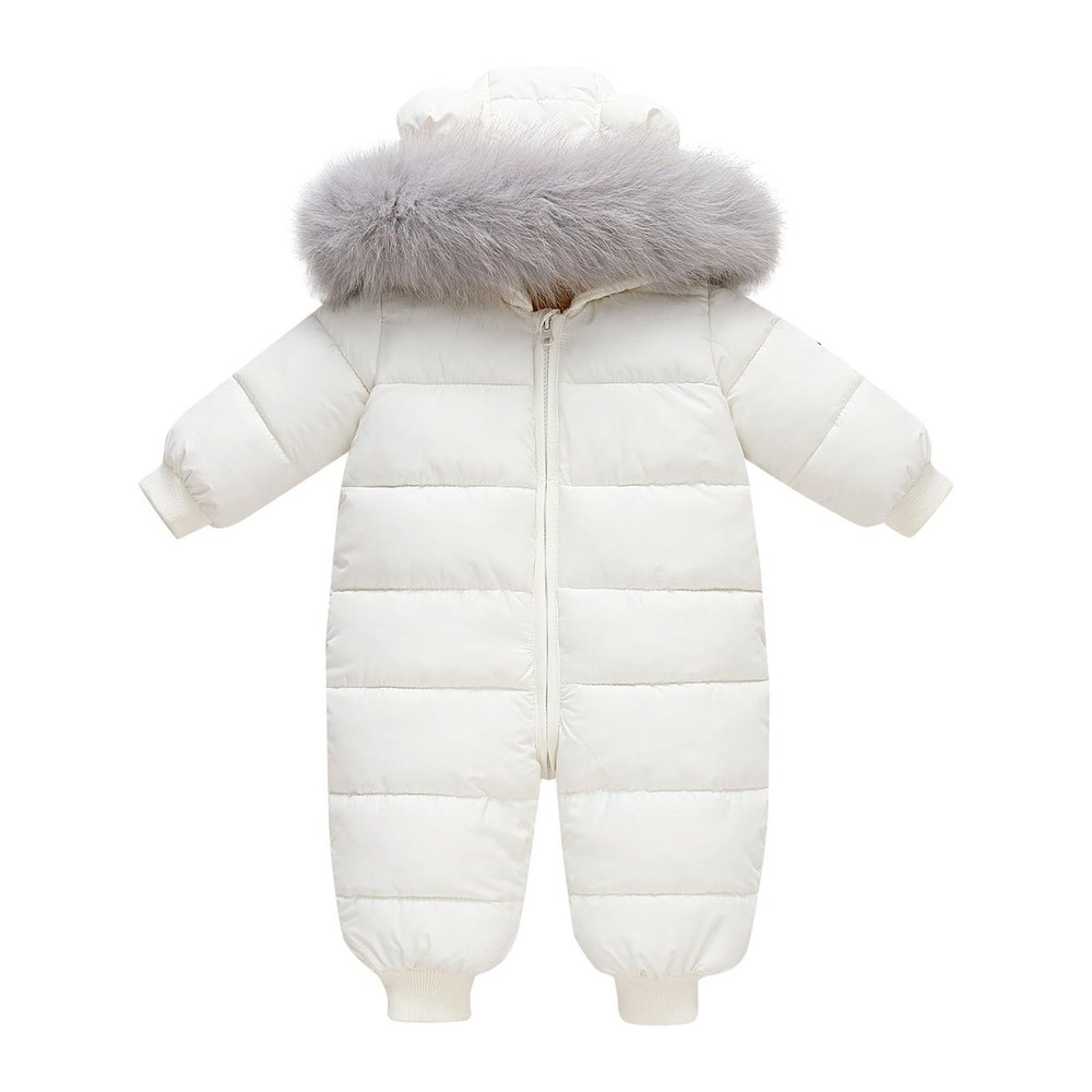 AIMAOMI Baby Boy Snowsuit Infant Girl Winter Clothes Toddler Jumpsuit Coat Jacket Outfit Hoodied Baby Snowsuit (White, 12-18 Months)