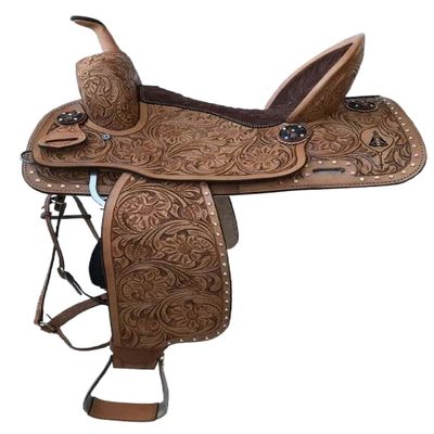 BNB International Western Barrel Racing Wooden Tree Horse Saddle Handmade Premium Leather Comfort Horse Trail Equestrian Tooled Carved Horse Saddle Riding Size: 10-18 inch MOL06 (12)