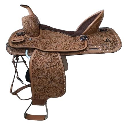 BNB International Western Barrel Racing Wooden Tree Horse Saddle Handmade Premium Leather Comfort Horse Trail Equestrian Tooled Carved Horse Saddle Riding Size: 10-18 inch MOL06 (12)