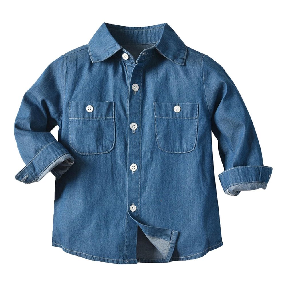 Boys Girls Middle Kids Autumn Thin Casual Denim Lapel Jacket Shirt Girl's Single Breasted Crop Denim (Blue, 3-6 Months)