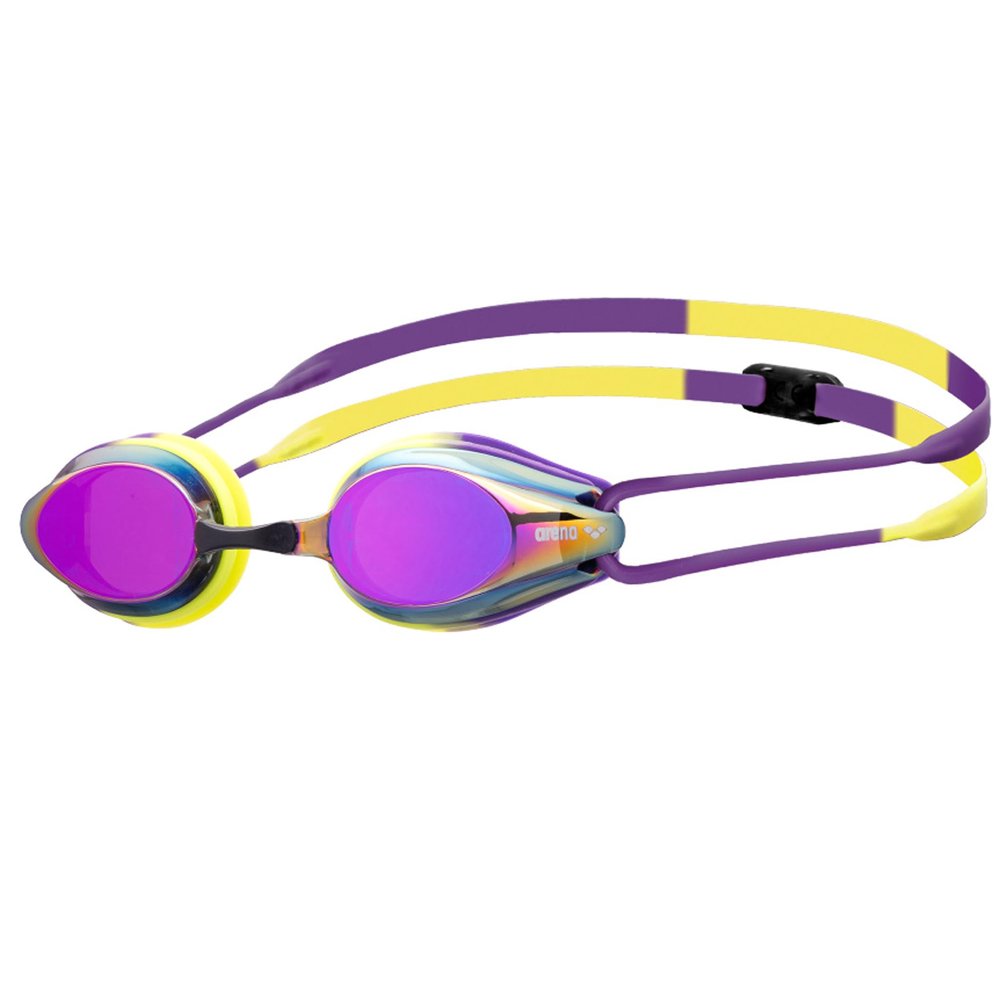 ARENA Tracks Unisex Adult Essential Racing Swim Goggles for Competitive Swimmers Men and Women FINA-Approved Anti-Fog Coated Mirror Lens, Violet/Plum/Arctic Lime