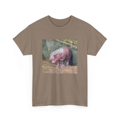 Moo Deng Unisex Heavy Cotton Tee, Baby Hippo Shirt Brown Savana