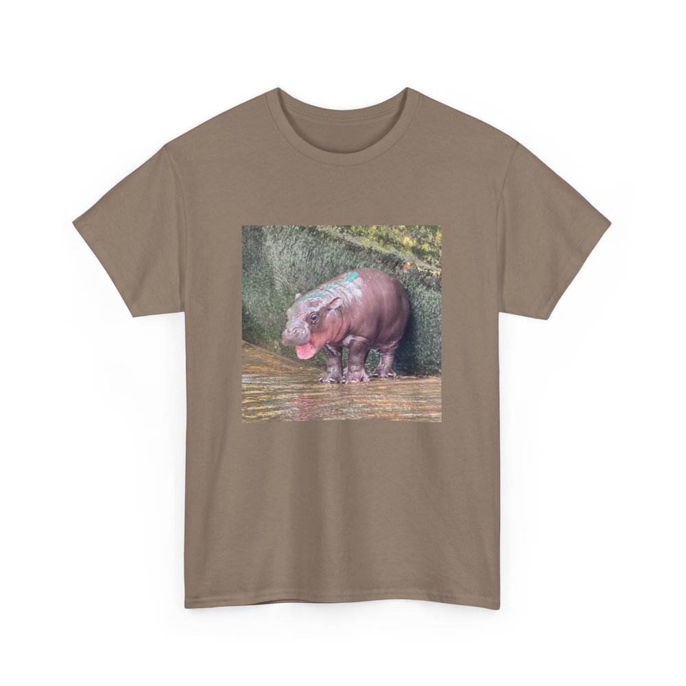 Moo Deng Unisex Heavy Cotton Tee, Baby Hippo Shirt Brown Savana