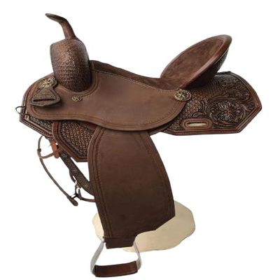 BNB International Western Barrel Racing Wooden Tree Horse Saddle Handmade Premium Leather Comfort Horse Trail Equestrian Tooled Carved Horse Saddle Riding Size: 10-18 inch MOL02 (16)