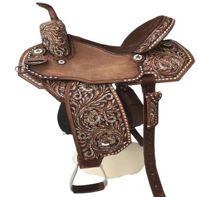 BNB International Western Barrel Racing Wooden Tree Horse Saddle Handmade Premium Leather Comfort Horse Trail Equestrian Tooled Carved Horse Saddle Riding Size: 10-18 inch MOK05 (11.5)