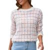 2024 Fall Winter Women Sweater Knit Long Sleeve Pullovers Tops Fashion Crew Neck Loose Fit Plush Plaid Sweaters Beige