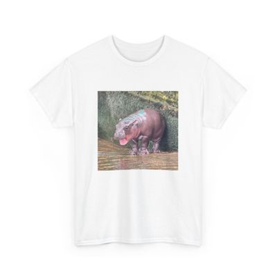 Moo Deng Unisex Heavy Cotton Tee, Baby Hippo Shirt White