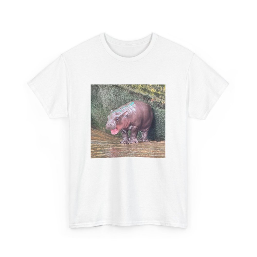 Moo Deng Unisex Heavy Cotton Tee, Baby Hippo Shirt White