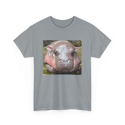 Baby pygmy Hippo Moo Deng Unisex Heavy Cotton Tee, Hippo Lover T-Shirt, Cute Baby Hippo Shirt Gravel