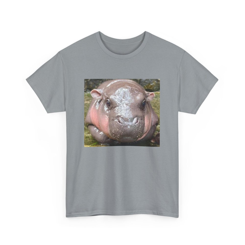 Baby pygmy Hippo Moo Deng Unisex Heavy Cotton Tee, Hippo Lover T-Shirt, Cute Baby Hippo Shirt Gravel