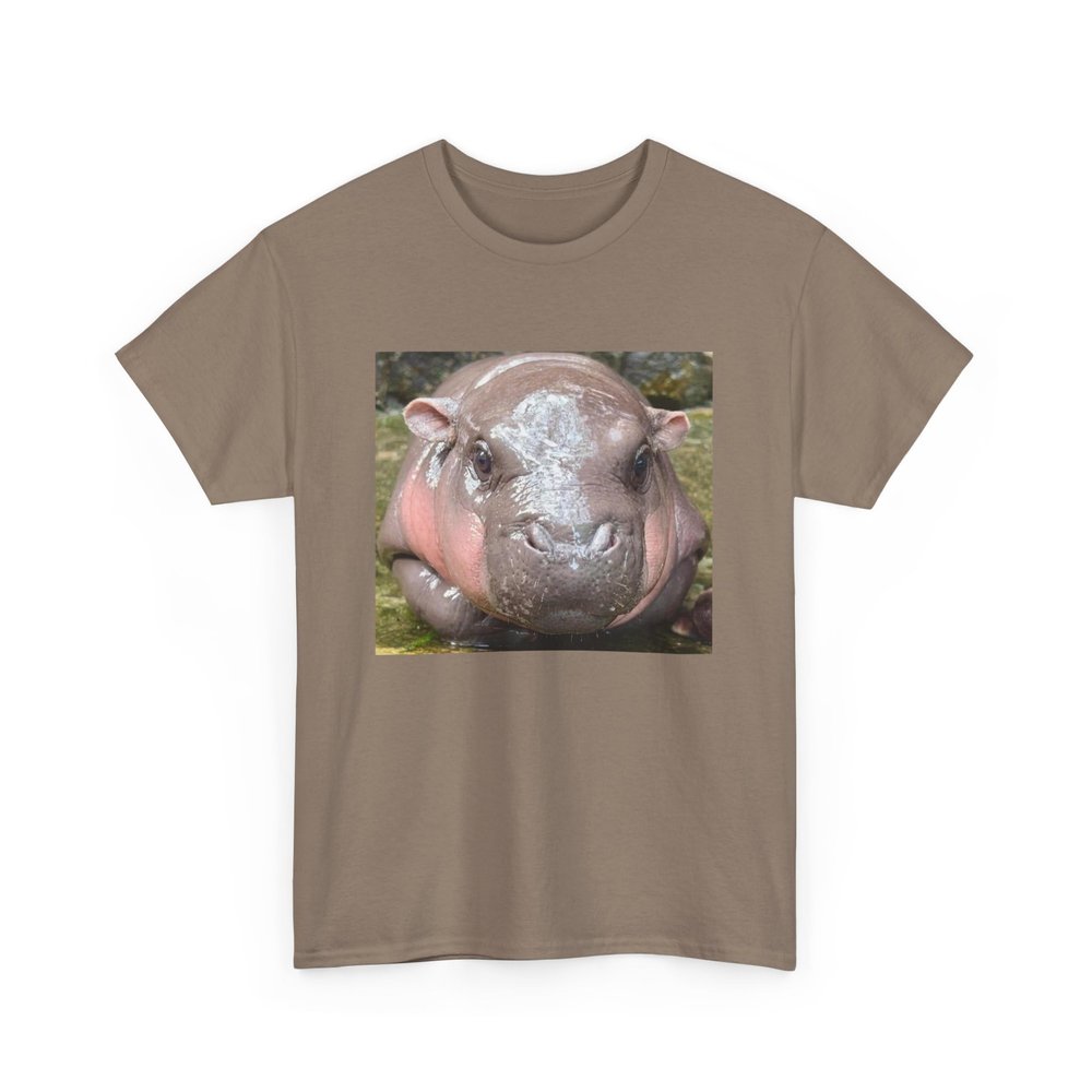 Baby pygmy Hippo Moo Deng Unisex Heavy Cotton Tee, Hippo Lover T-Shirt, Cute Baby Hippo Shirt Brown Savana