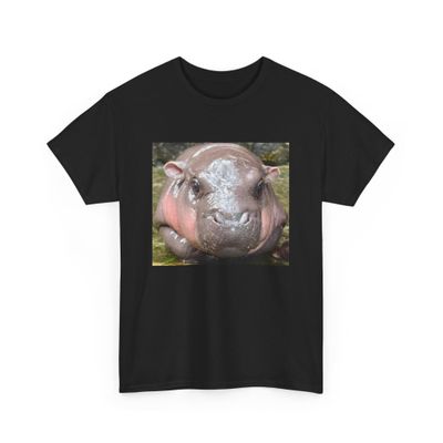 Baby pygmy Hippo Moo Deng Unisex Heavy Cotton Tee, Hippo Lover T-Shirt, Cute Baby Hippo Shirt Black