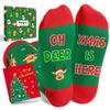 HAPPYPOP Christmas Gifts Socks for Kids - Reindeer Knee High Socks for 7-9 Years Old Boys Girls, Stocking Stuffers with Greeting Card view 1
