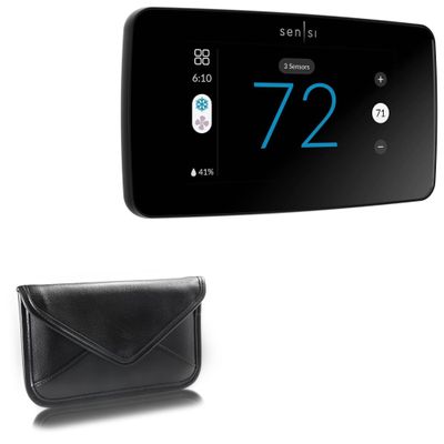 BoxWave Case Compatible with Emerson Sensi Touch 2 - Elite Leather Messenger Pouch, Synthetic Leather Cover Case Envelope Design - Jet Black
