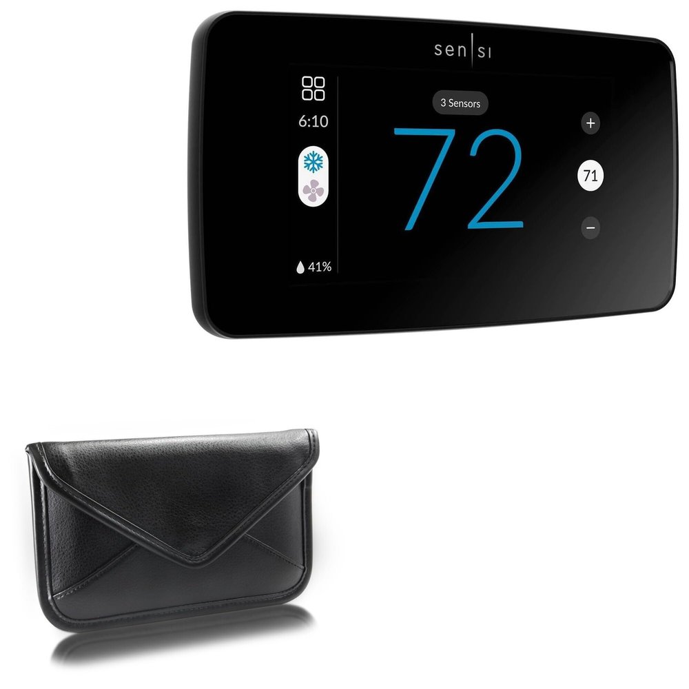 BoxWave Case Compatible with Emerson Sensi Touch 2 - Elite Leather Messenger Pouch, Synthetic Leather Cover Case Envelope Design - Jet Black
