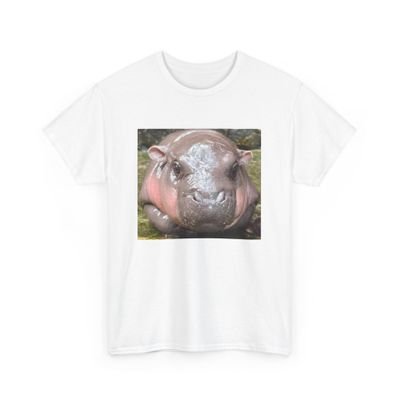 Baby pygmy Hippo Moo Deng Unisex Heavy Cotton Tee, Hippo Lover T-Shirt, Cute Baby Hippo Shirt White