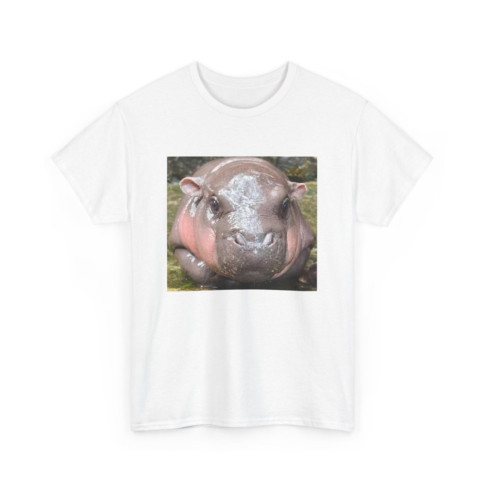 Baby pygmy Hippo Moo Deng Unisex Heavy Cotton Tee, Hippo Lover T-Shirt, Cute Baby Hippo Shirt White