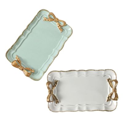 BESTYASH 2pcs Elegant Resin Jewelry Tray with Bowknot Charm Decorative Trinket Dish for Earrings and Bracelets Versatile Storage for Vanity Bathroom Dresser Capacity