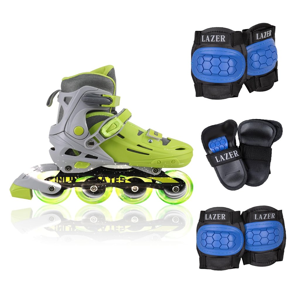 C SEVEN C7skates Adjustable Kids Inline Skates with Protective Pads (Flash, Size S)