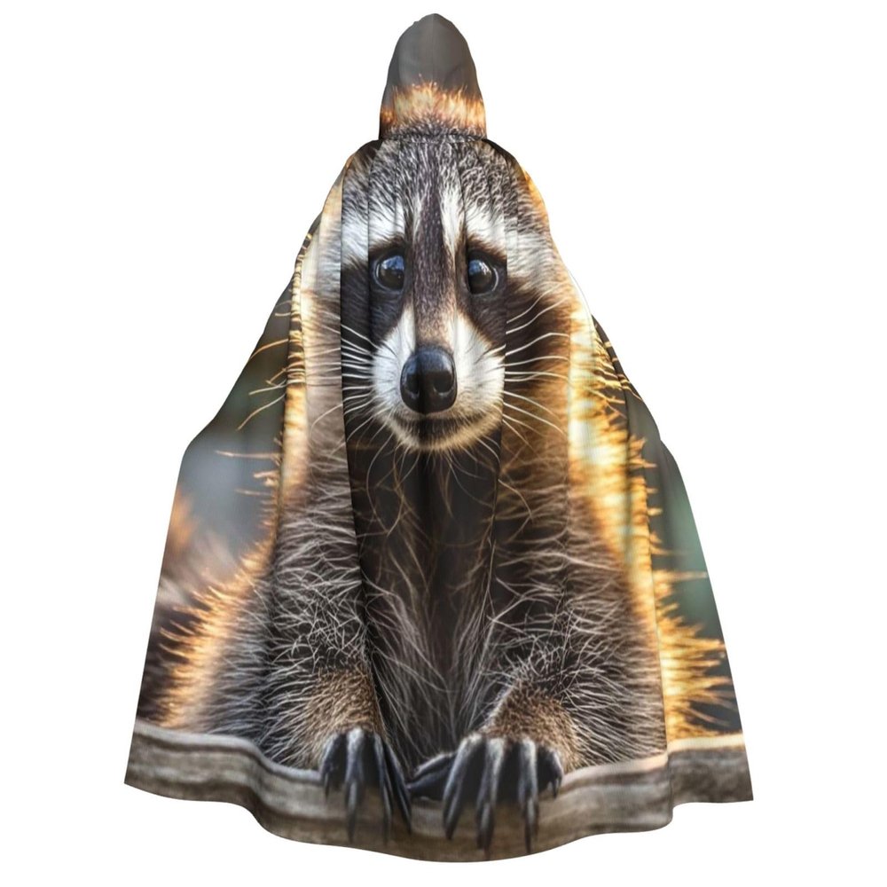 FJRFGbkJKN Hooded Cloak Unisex Adults Hooded Cape Halloween Hooded Robe Cute raccoon Halloween Cloak for Men Women