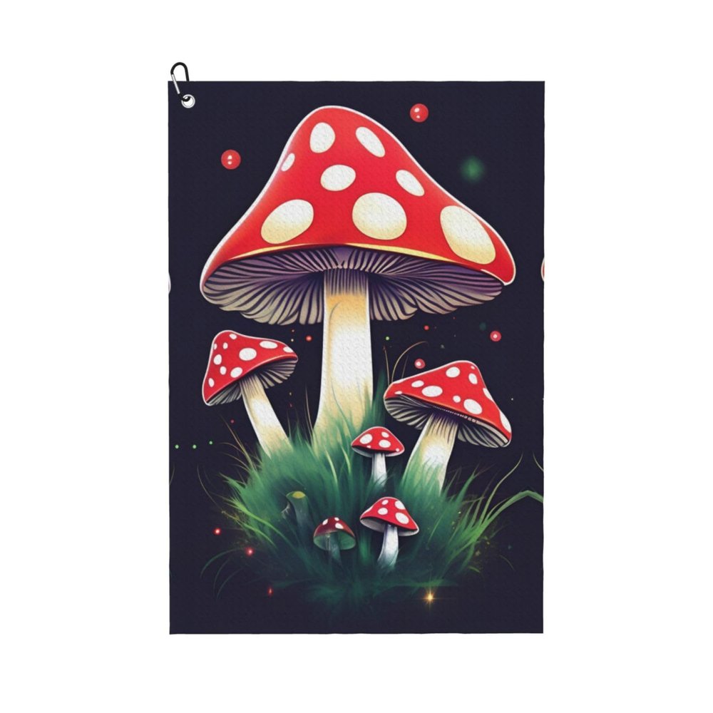 NOUZU Magic Mushrooms Print Golf Towel, Waffle Pattern Towels,Ultra-Absorbent Golf Bag Towel with Carabiner Clip