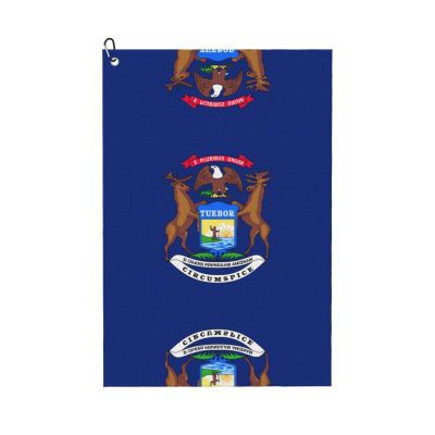 NOUZU Michigan State Flag Print Golf Towel, Waffle Pattern Towels,Ultra-Absorbent Golf Bag Towel with Carabiner Clip
