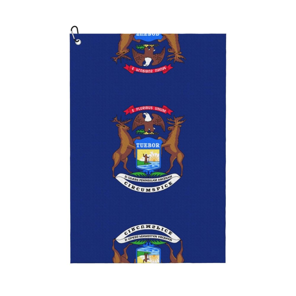 NOUZU Michigan State Flag Print Golf Towel, Waffle Pattern Towels,Ultra-Absorbent Golf Bag Towel with Carabiner Clip