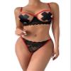 Lilosy Women's Sexy Underwire Floral Lace Sheer Bachelorette Lingerie Set See Through Bra and Panty 2 Piece Black Red Large view 2